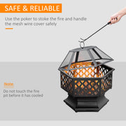 Outsunny - 24.5" Outdoor Fire Pit with Mesh Lid, Portable Wood Burning Firebowl with Poker for Patio, Backyard, Bronze