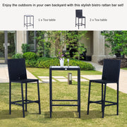 Outsunny - 3 Piece Patio Bar Set Wicker Rattan Garden Bistro Set Barstool and Table for Patio Backyard Balcony Poolside, Black