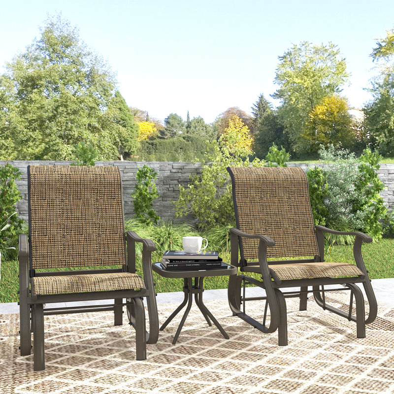 Outsunny - 3PCs Gliding Rocking Chair & Bistro Tea Table Set, Brown