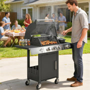 Outsunny - 3 Burner Propane Gas Grill with Side Burner, 36,000 BTU BBQ Grill with Cast Iron Grates, Wheels, Warming Rack, Cabinet