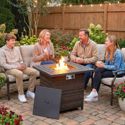 Outsunny - Propane Fire Pit Table, 28 Inch 40,000 BTU Square Rattan Fire Table with Lava Rock, Pulse-Ignition Wicker Gas Fire Pit