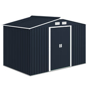 9.1'x6.4'x6.3' Garden Storage Shed w/ Foundation Kit Metal Tool Storage House w/ Double Doors Dark Grey