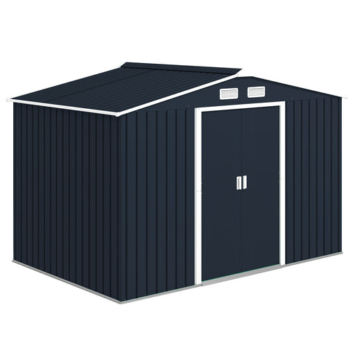 9.1'x6.4'x6.3' Garden Storage Shed w/ Foundation Kit Metal Tool Storage House w/ Double Doors Dark Grey