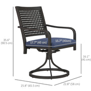 Outsunny - 2 Pieces Patio Swivel Chairs with Cushion, Outdoor Swivel Rocker with Curved Armrests, Backrest for Garden, Balcony, Porch, Navy Blue