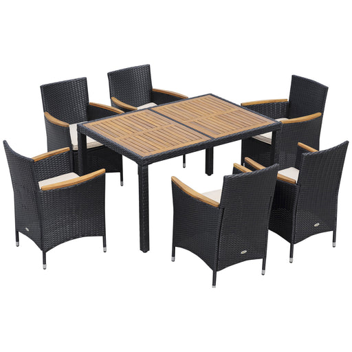 Outsunny - 7 Pieces Outdoor Dining Set for 6, PE Wicker Rattan Patio Furniture Set with High-Back Armchairs, Glass Table Top