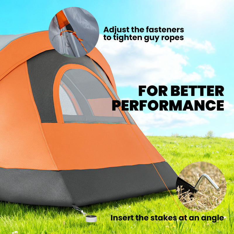 Outsunny - 5 Person Family Tent, Outdoor Camping Tent with Lighting Hook, Carrying Bag for Camping, Hiking and Travelling, Orange