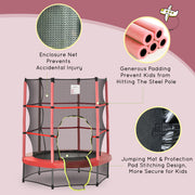 Aosom 55" Kids Trampoline with Enclosure Net for Indoor/Outdoor, Trampoline for Boys and Girls Age 3-6 Years, Red