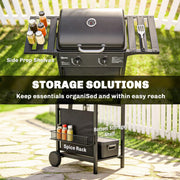 Outsunny - 2-Burner Propane Gas Grill, 18000 BTU BBQ Grill with Wheels, Warming Rack, Shelf, Thermometer, Grease Cup, Black