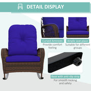 Outsunny - Outdoor Wicker Rattan Rocking Chair Patio Rocker with Thick Cushions for Garden Backyard Porch, Dark Blue