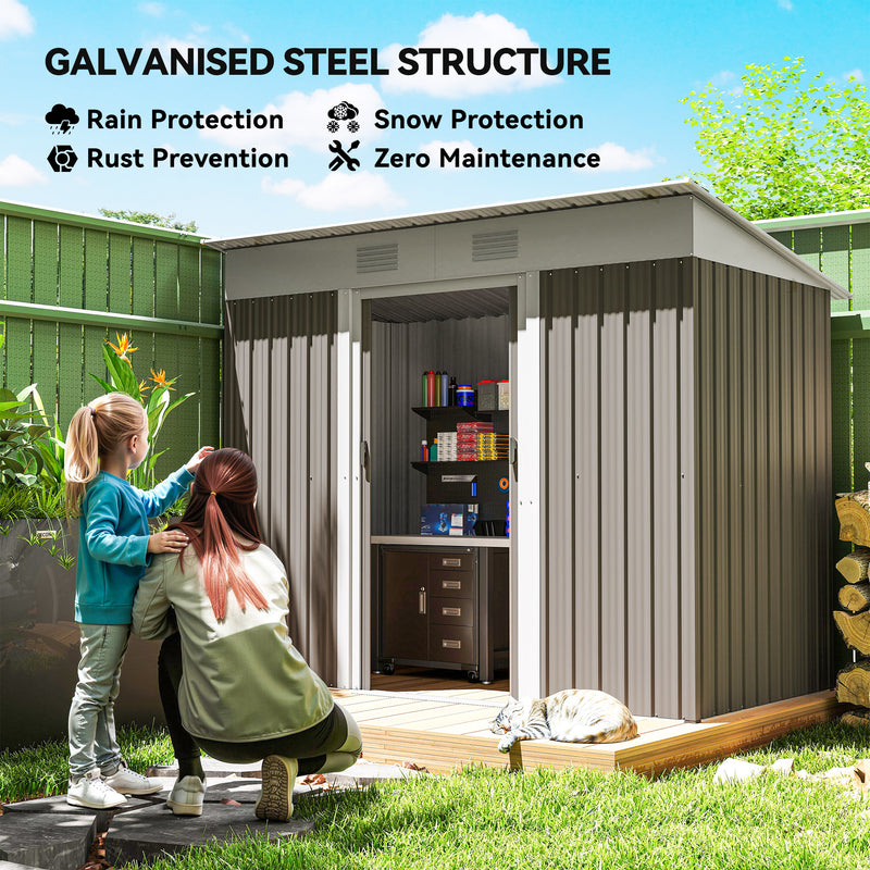 7' x 3.6' Outdoor Storage Shed, Metal Garden Tool Storage House Organizer with Lockable Sliding Doors and Vents for Backyard Patio Lawn, Light Grey