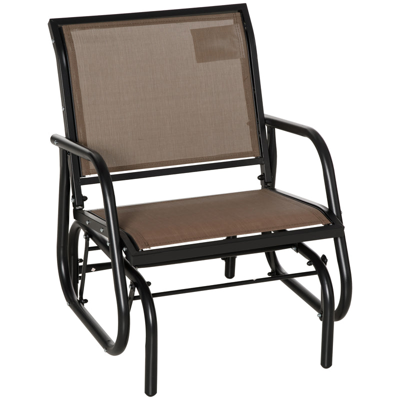 Outsunny - Patio Glider Outdoor Glider Chair with Breathable Mesh Seat & Backrest, Armrests and Metal Frame, Brown