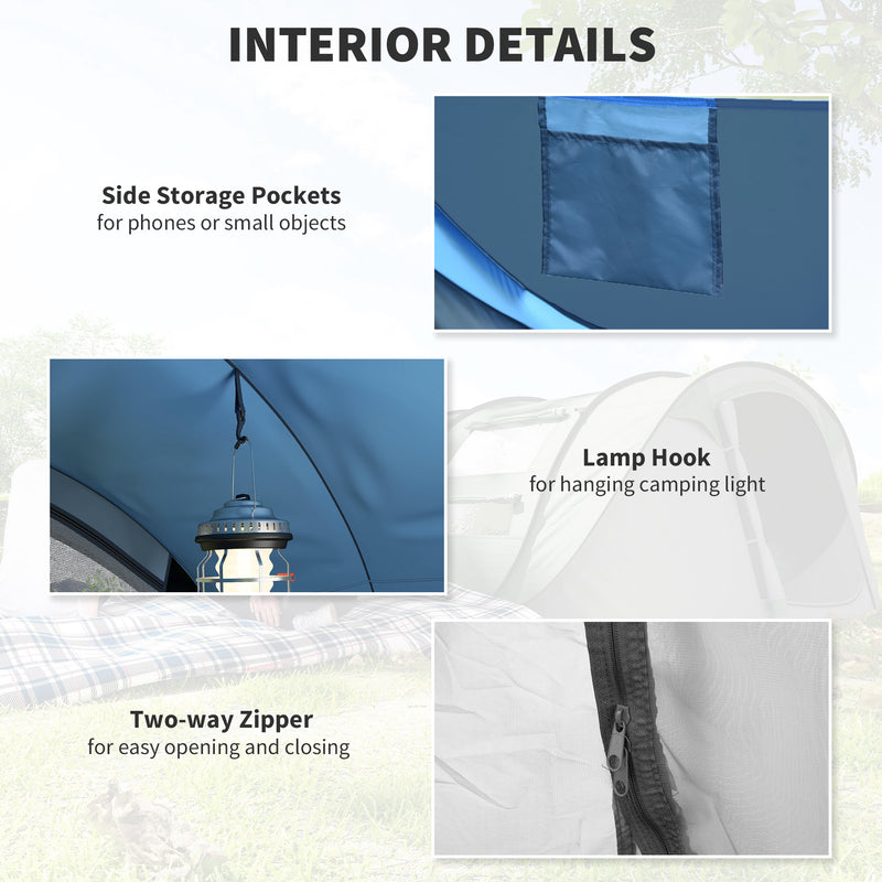 Outsunny - 4 Person Camping Tent, Easy Pop Up Tent with Doors, Windows and Carry Bag, Automatic Setup Tent for Hiking, Blue