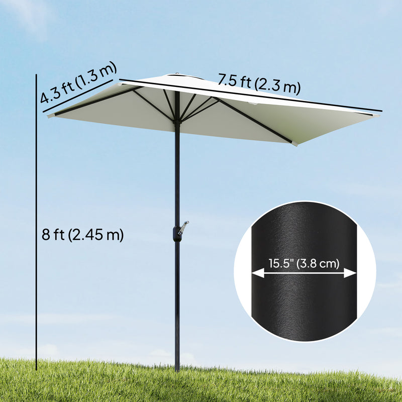 Outsunny - 8ft Half Umbrella Outdoor Balcony Parasol Patio Garden Outdoor Window Sun Shade w/ 5 Ribs, Cream White — 84D-074CW