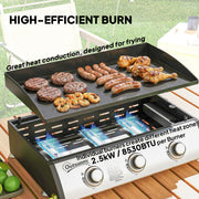 Outsunny - Propane Gas Grill with 3 Main Burners, 8530 BTU Outdoor BBQ Grill Cart with Non-Stick Griddle and Lid, Black
