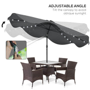 Solar Patio Umbrella with LED and Tilt, Outdoor Market Table Umbrella Parasol with Crank, 10 x 10 ft, Dark Grey