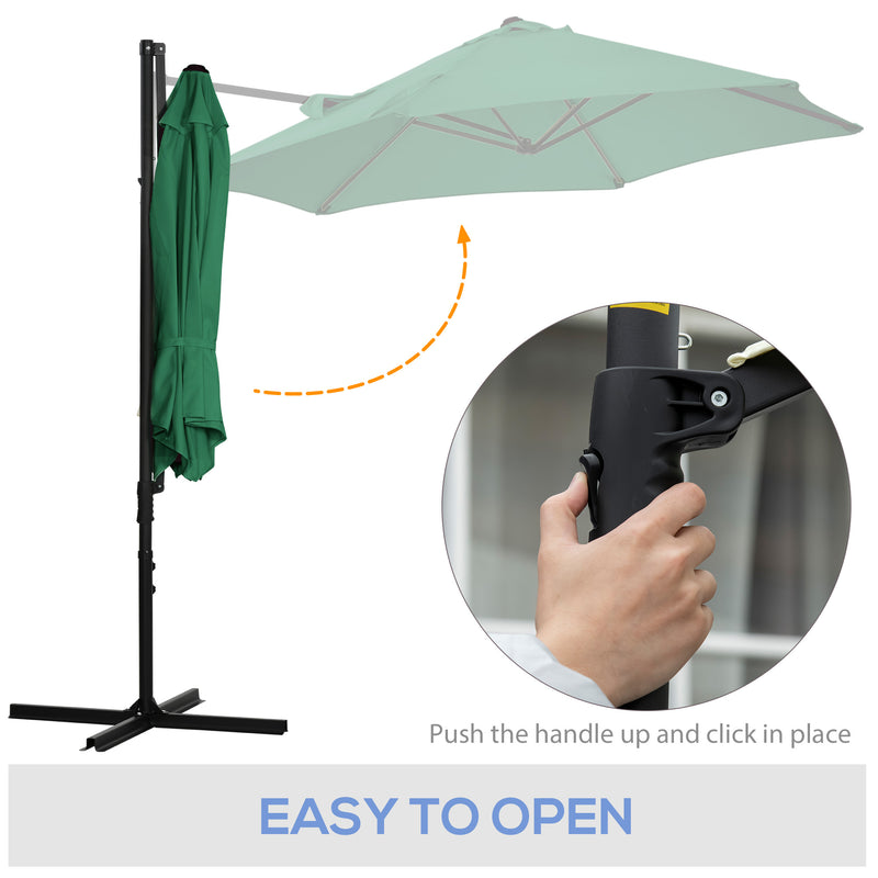 8.5FT Offset Patio Umbrella with 360° Rotation, Outdoor Cantilever Roma Parasol Hanging Sun Shade Canopy Shelter with Cross Base, Green