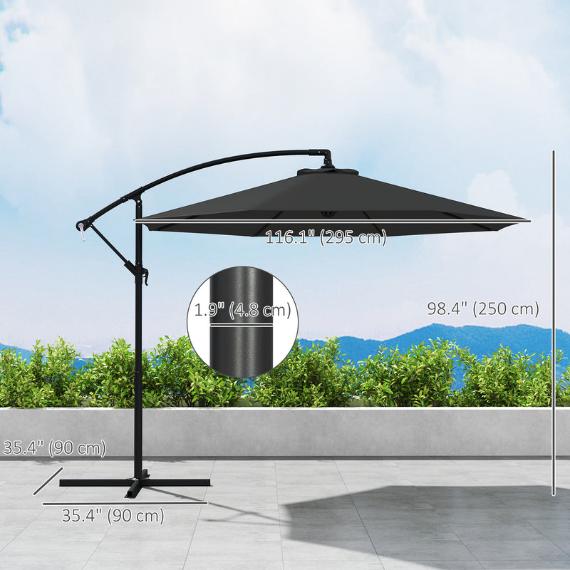 9.7ft Offset Patio Umbrella Garden Hanging Parasol Banana Cantilever Umbrella with Base, Crank, Black