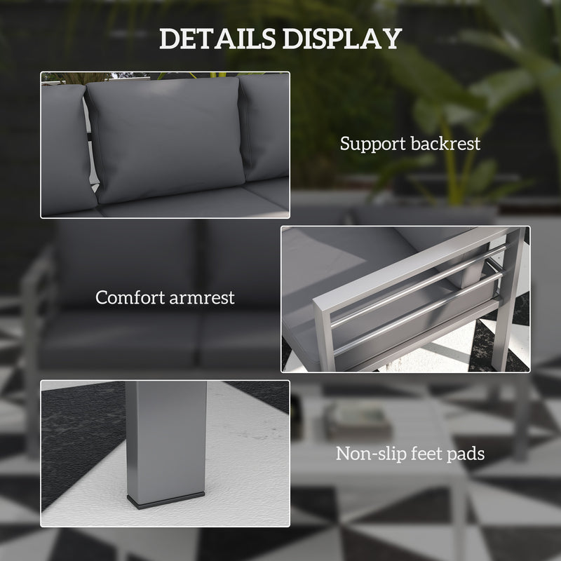 Outsunny - Aluminum Garden Sofa, 3-Person Outdoor Couch, Backyard Furniture for 3-person with Cushions, 72.8" x 26" x 25.2", Grey