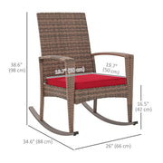 Outsunny - Outdoor PE Rattan Rocking Chair, Garden Glider Rocking Chair, Wicker Patio Chair Set with Armrest and Cushion, Wine Red