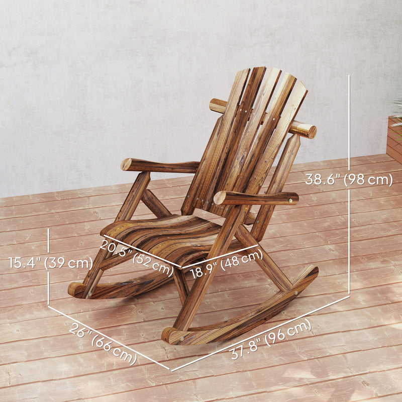 Outsunny - Wooden Outdoor Rocking Chair, Oversized Adirondack Patio Rocker with High Back and Slatted Seat, Carbonized