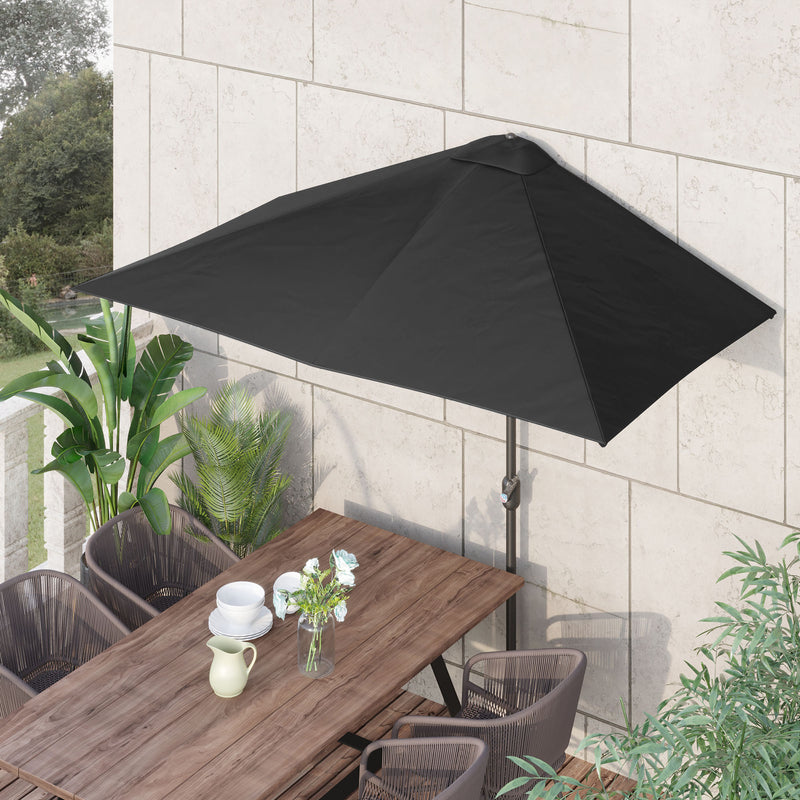 Outsunny - 8ft Half Round Umbrella Outdoor Balcony Parasol Patio Garden Outdoor Window Sun Shade w/ 5 Ribs, Black — 84D-074V00BK