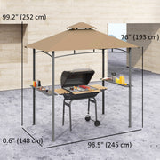 Outsunny - 8' x 5' BBQ Grill Gazebo Tent with Double Tiered Canopy for Outdoor Sun Shade, Khaki