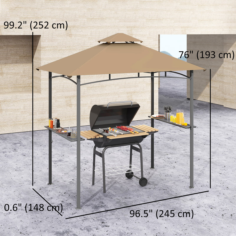 Outsunny - 8' x 5' BBQ Grill Gazebo Tent with Double Tiered Canopy for Outdoor Sun Shade, Khaki