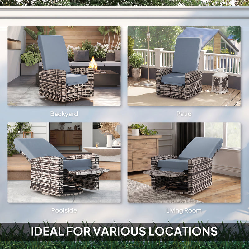 Outsunny - Outdoor Rattan Wicker Lounge Chair with Footrest & Soft Cushion for Patio, Garden, Backyard, Grey