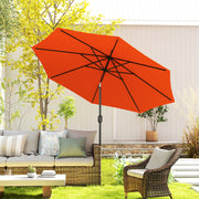 10' x 8' Round Market Umbrella, Patio Umbrella with Crank Handle and Tilt, Outdoor Parasol for Garden, Orange
