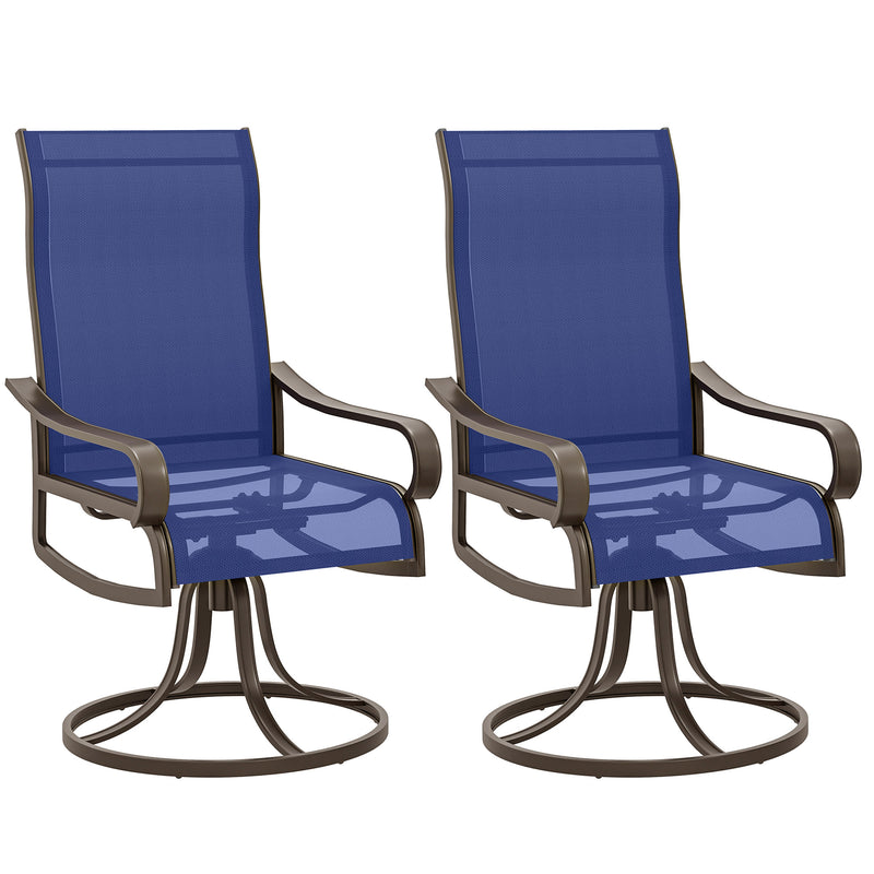 Outsunny - Patio Dining Chairs Set of 2, 360° Swivel Rocking Outdoor Chairs with Armrests, Breathable Mesh, Navy Blue