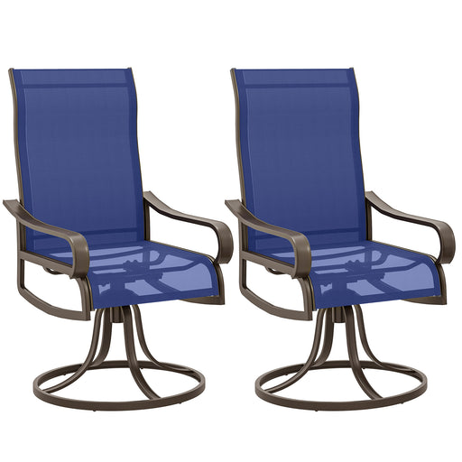 Outsunny - Patio Dining Chairs Set of 2, 360° Swivel Rocking Outdoor Chairs with Armrests, Breathable Mesh, Navy Blue