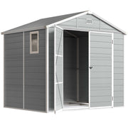 8' x 6' Plastic Garden Storage Shed with Latch Door, Vents, Sloped Roof, Light Grey