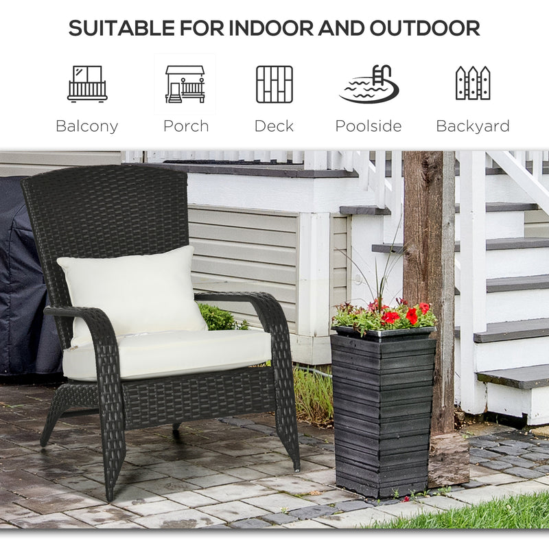 Outsunny - Patio Wicker Adirondack Chair, Outdoor Rattan Muskoka Chair with Cushions for Patio, Garden, Backyard, Cream