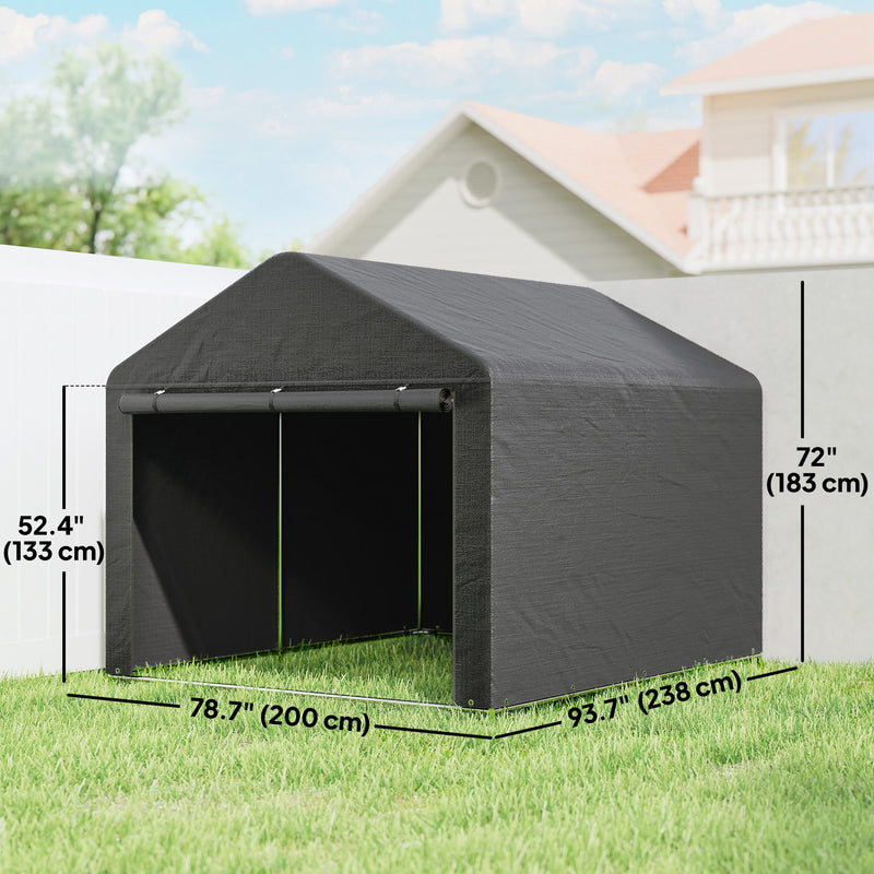 6.6' x 7.8' Portable Shed, Waterproof Bike Tent with Roll-up Zipper Door and Galvanised Steel Frame, Dark Grey