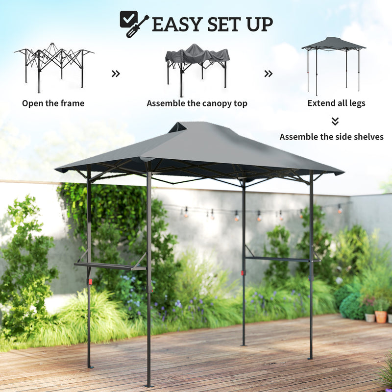 Outsunny - 5 x 8.5 ft Pop Up Grill Gazebo with 2 Shelves, UPF 50+ Outdoor Instant Canopy Portable Shelter with Carry Bag, Dark Grey