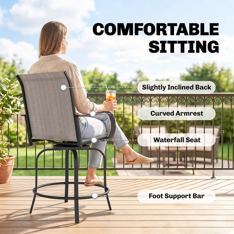 Outsunny - Outdoor Bar Stools Set of 2, 360° Swivel Bar Height Chairs, 26.8" x 29.5" x 48.4", Tan