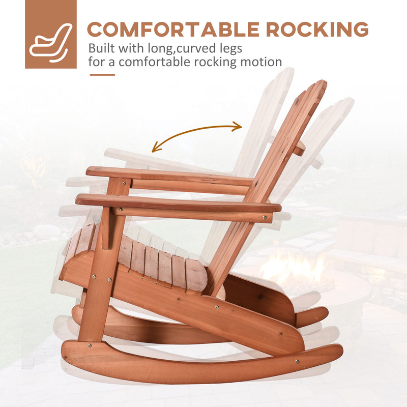 Outsunny - Wooden Adirondack Rocking Muskoka Chair with Slatted Wooden Design, Fanned Back and Classic Rustic Style, Teak
