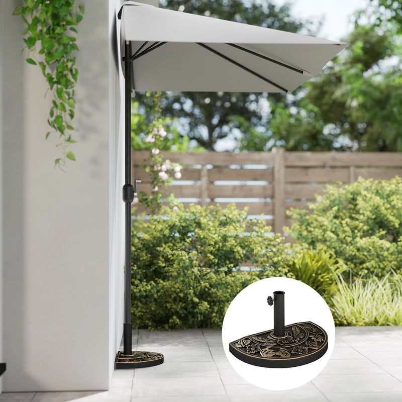 20 lbs Resin Half Round Patio Umbrella Base 20" Outdoor Decorative Parasol Stand Holder For Φ1.5", Φ1.9" Pole, Bronze