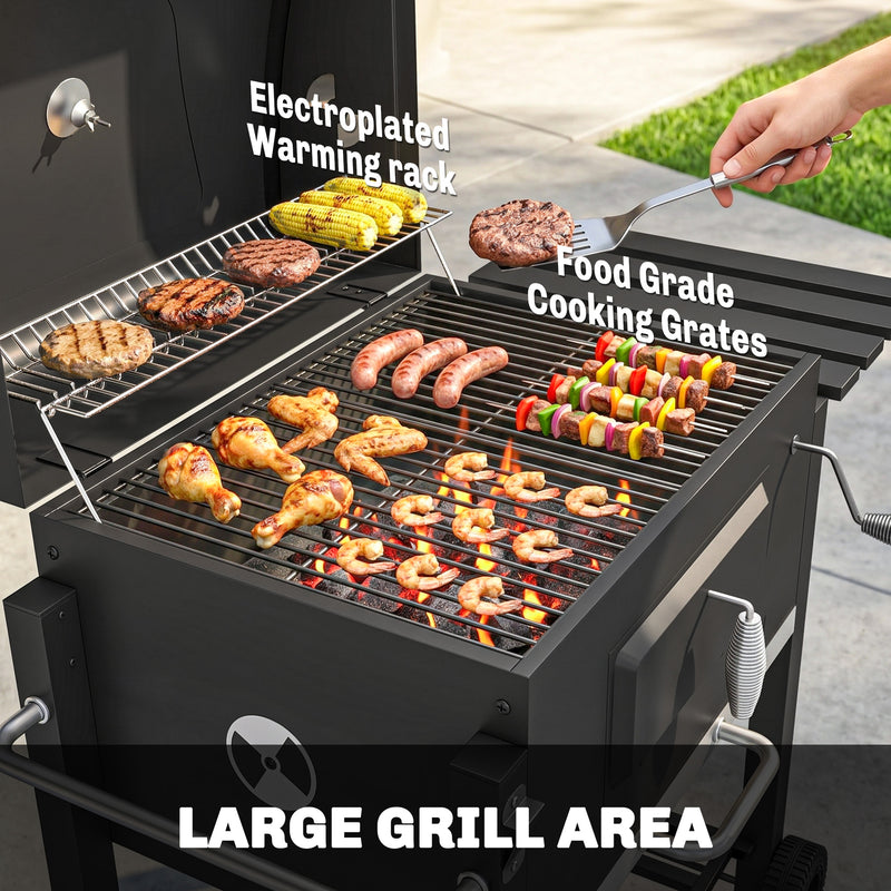 Outsunny - BBQ Trolley Charcoal Grill Portable Stainless Steel Barbecue Tool Kits w/ Wheels Side Shelf for Camping Hiking Picnic