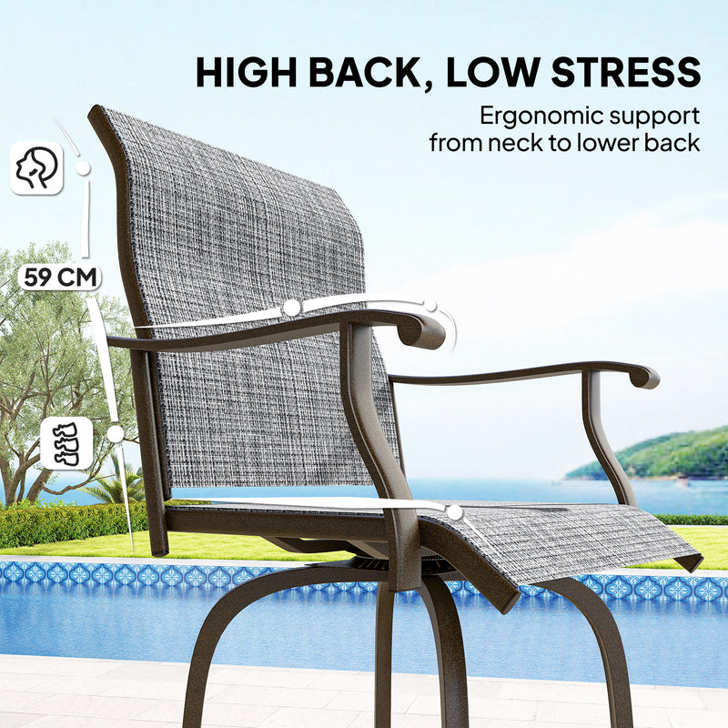 Outsunny - Outdoor Bar Stools Set of 2, Swivel Bar Height Chairs with High Back, Curved Armrests and Steel Frame, Mixed Grey