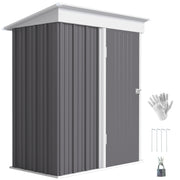 Outdoor Storage Shed, Steel Lean-to Shed with Adjustable Shelf, Lock, Gloves, 5'x3'x6', Grey