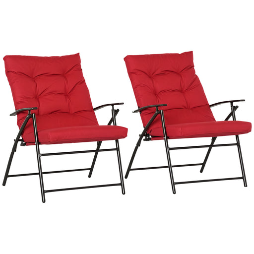 Outsunny - Set of 2 Outdoor Folding Chairs with Adjustable Backrest, Padded Camping Chairs for Outdoor Events, Red
