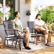 Outsunny - Double Patio Glider Chair with Glass Top Center Table, Outdoor Glider Loveseat with High Back, All Weather Breathable Mesh Fabric for Garden, Backyard, Deck, Grey