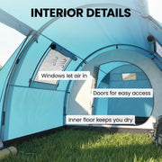 Outsunny - 3-4 Person Camping Tent with 2 Rooms, 3000mm Waterproof Portable Family Tent with Carry Bag, Sky Blue
