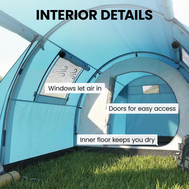 Outsunny - 3-4 Person Camping Tent with 2 Rooms, 3000mm Waterproof Portable Family Tent with Carry Bag, Sky Blue