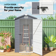 4.4' x 3.3' Plastic Garden Storage Shed with Latch Door, Vents, Sloped Roof, Grey