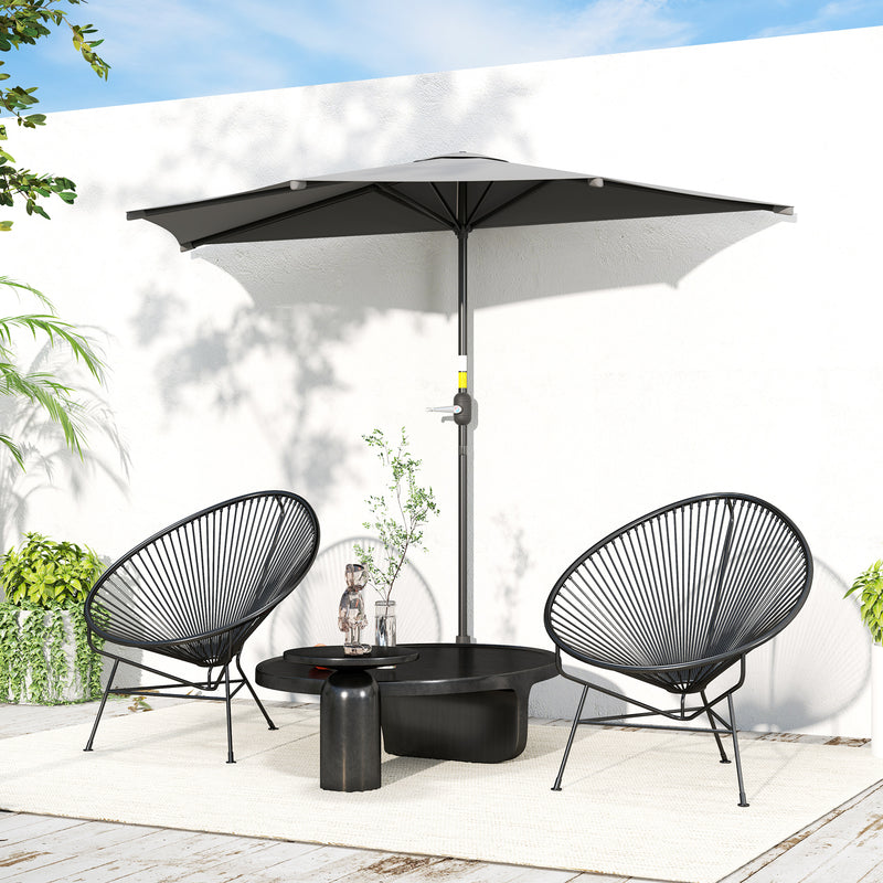Outsunny - 9.8ft Half Umbrella Semi Round Patio Parasol with Crank Handle, Top Vent for Garden, Balcony - NO BASE INCLUDED, Dark Grey — 84D-008V00CG