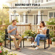 Outsunny - Outdoor Bistro Set, 3 Piece Wicker Patio Furniture with Mesh Seat, Glass Table, Cushions for Porch, Balcony, Grey