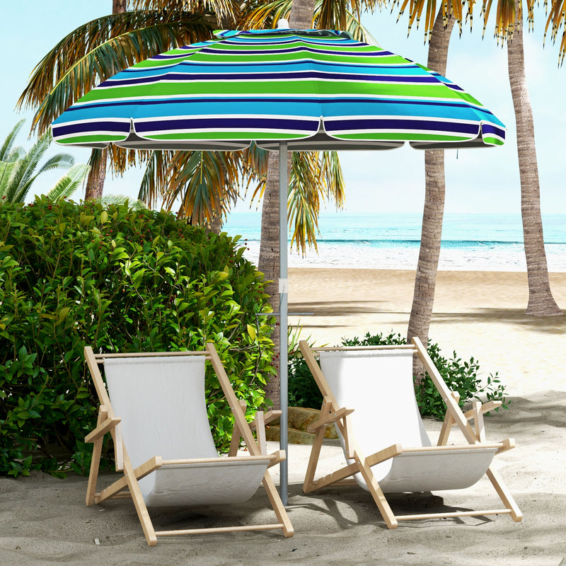 Outsunny - 6ft Travel Beach Umbrella with Sand Anchor Height Adjustable Sun Umbrella with Tilt Bag, 40+ UV Protection, Multicolour — 84D-295V00MX