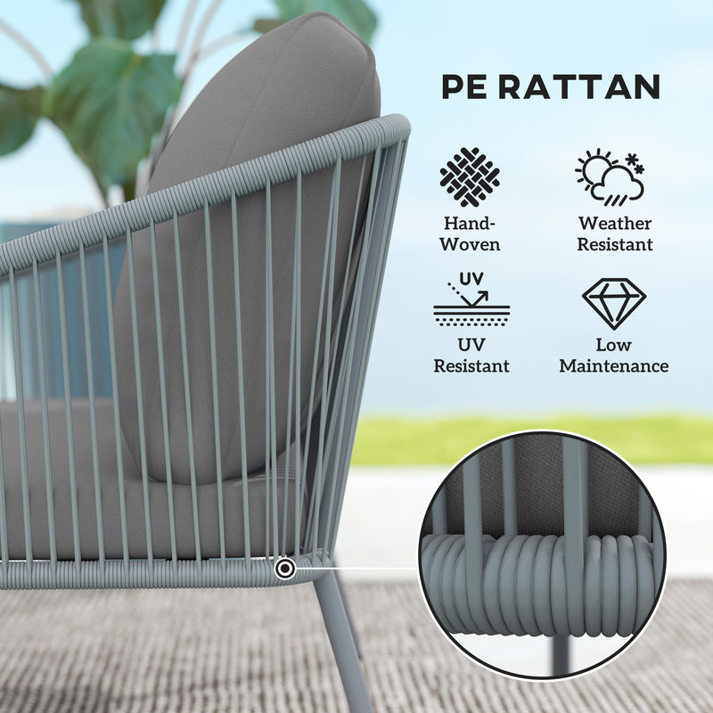 Outsunny - Garden Sofa with Cushions, 2-Seater Outdoor Balcony Rattan Sofa, 112 x 72 x 76 cm, Grey